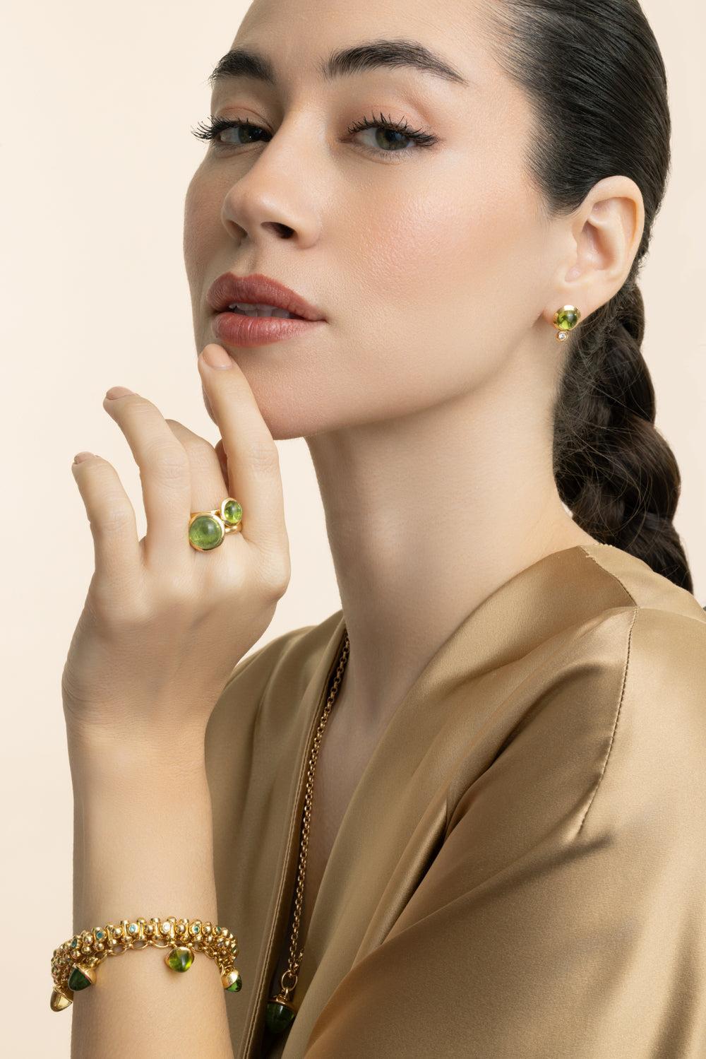 Diamond Peridot Bouton Earring-YELLOW GOLD-JEWELRYFINE JEWELEARRING-TAMARA COMOLLI