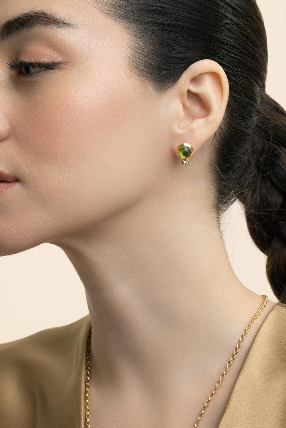Diamond Peridot Bouton Earring-YELLOW GOLD-JEWELRYFINE JEWELEARRING-TAMARA COMOLLI