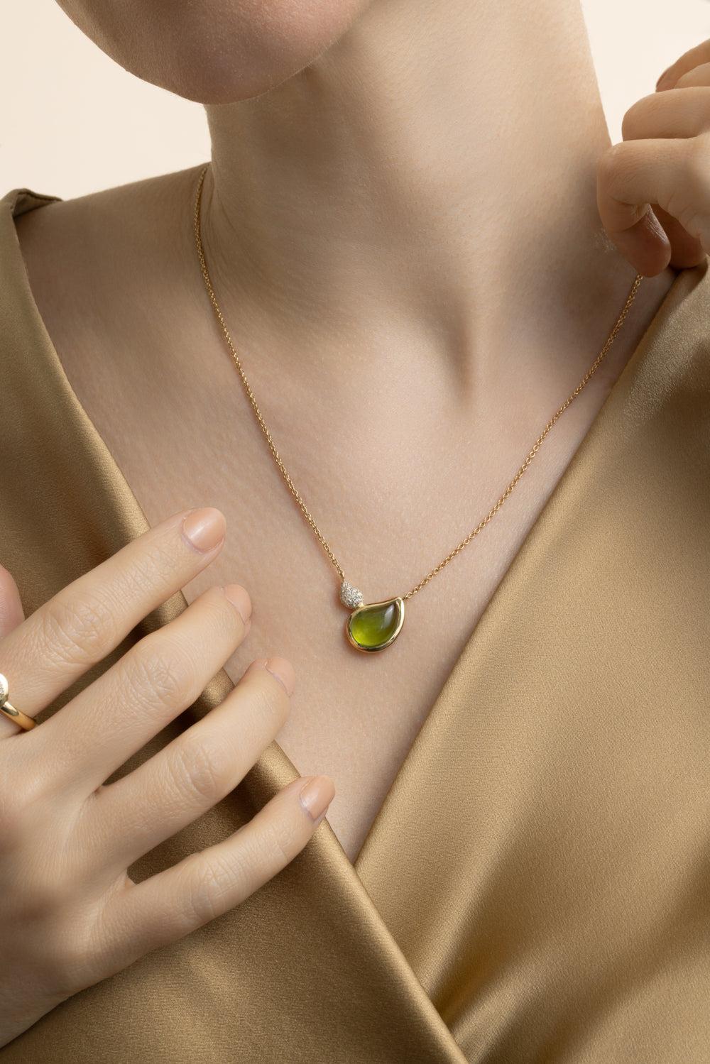 Peridot Diamond Two Drops Signature Necklace-YELLOW GOLD-JEWELRYFINE JEWELNECKLACE O-TAMARA COMOLLI