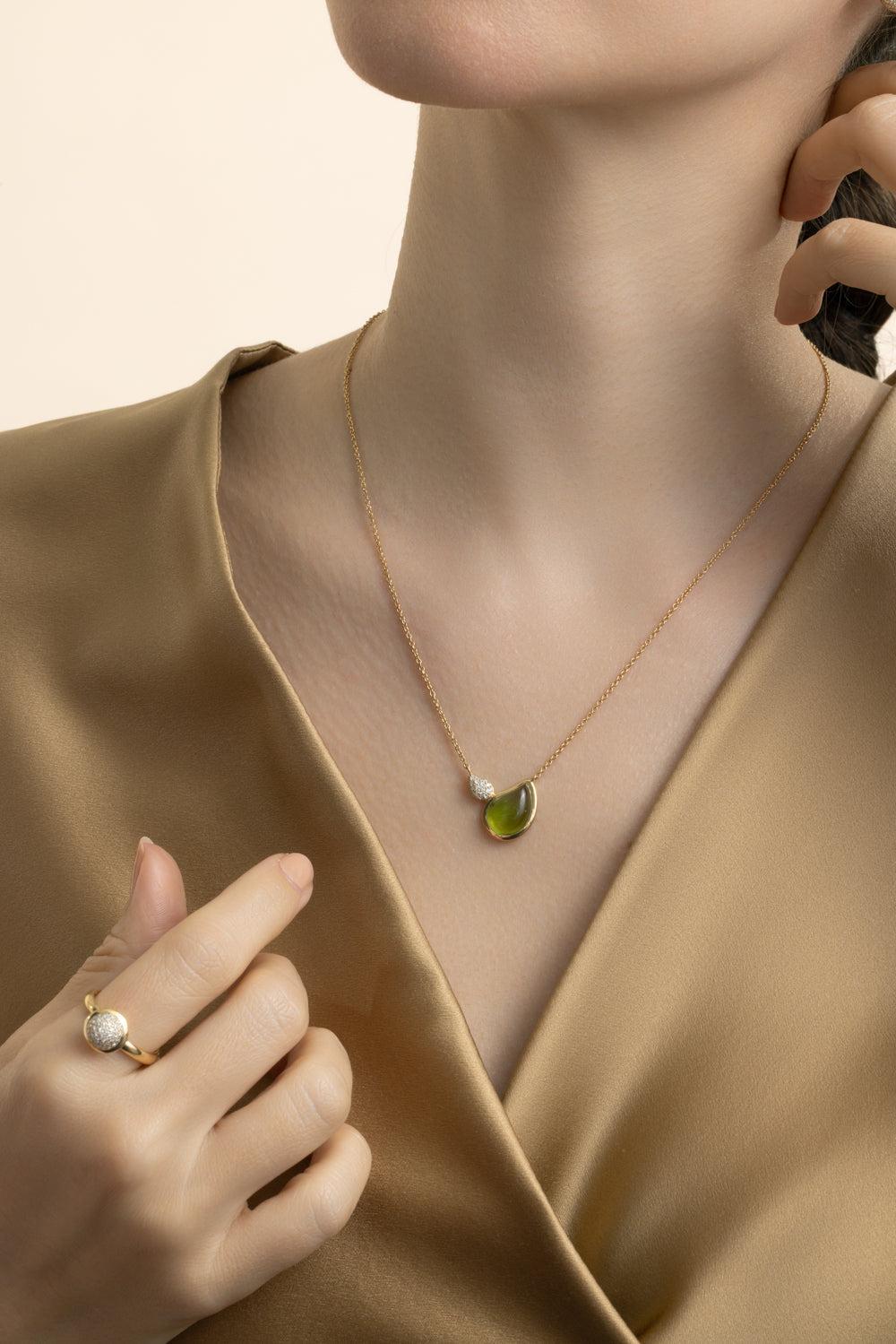 Peridot Diamond Two Drops Signature Necklace-YELLOW GOLD-JEWELRYFINE JEWELNECKLACE O-TAMARA COMOLLI