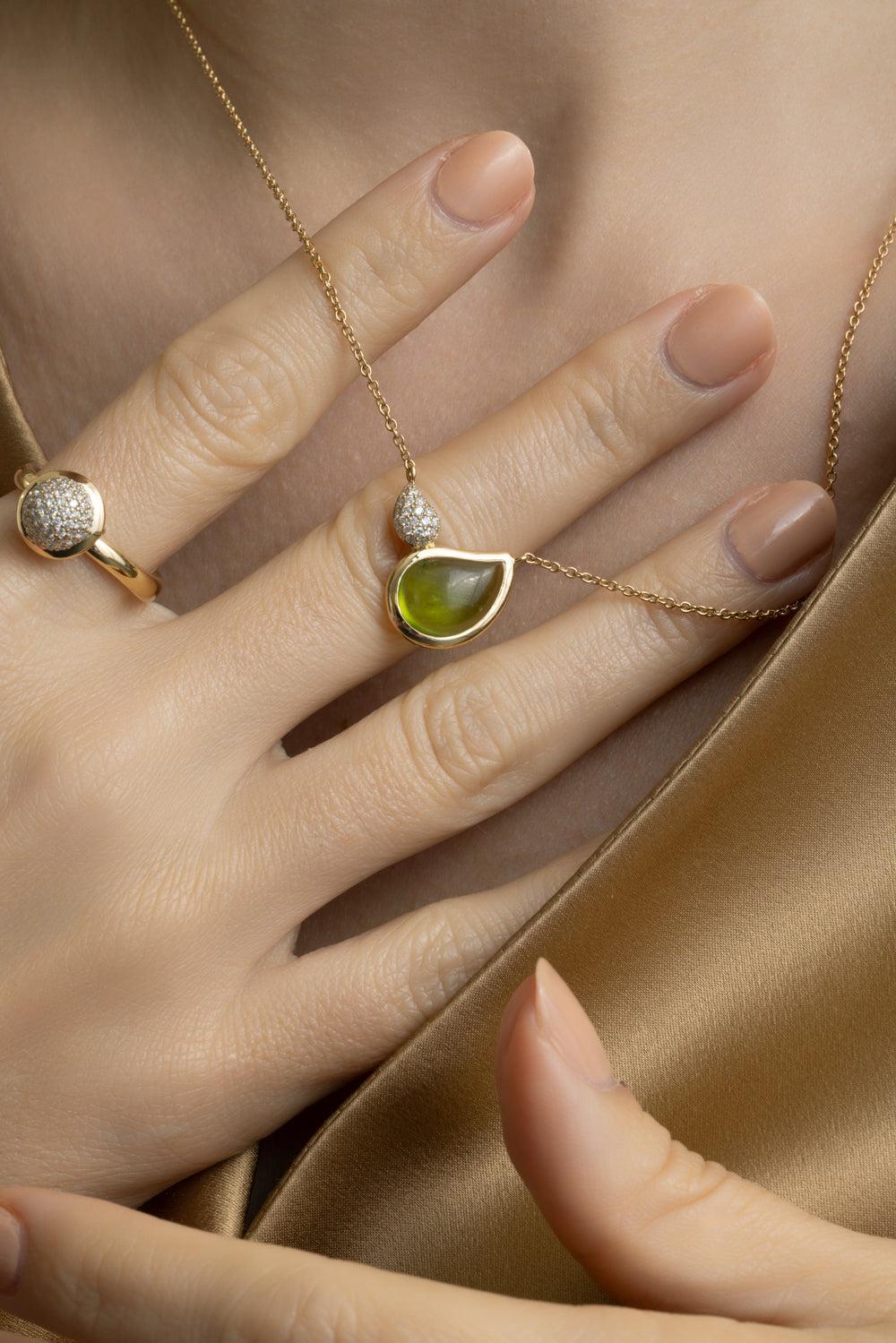 Peridot Diamond Two Drops Signature Necklace-YELLOW GOLD-JEWELRYFINE JEWELNECKLACE O-TAMARA COMOLLI