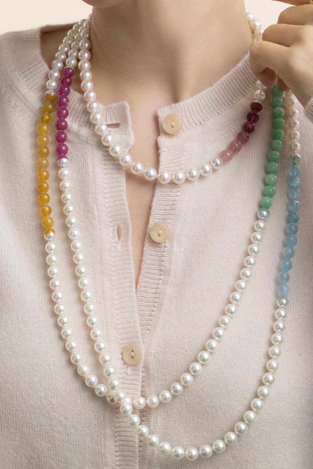 Yellow Sapphire Jade Pearl Sectional Pearl Necklace-YELLOW GOLD-JEWELRYFINE JEWELNECKLACE O-YUTAI