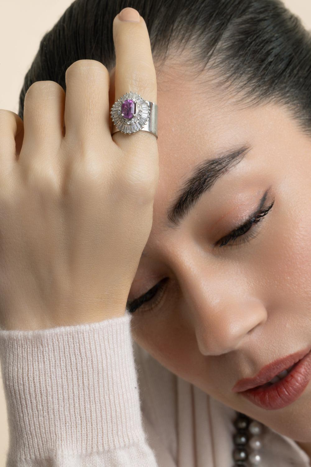 Diamond Pink Sapphire Revive Ring-PLATINUM-7-JEWELRYFINE JEWELRING-YUTAI