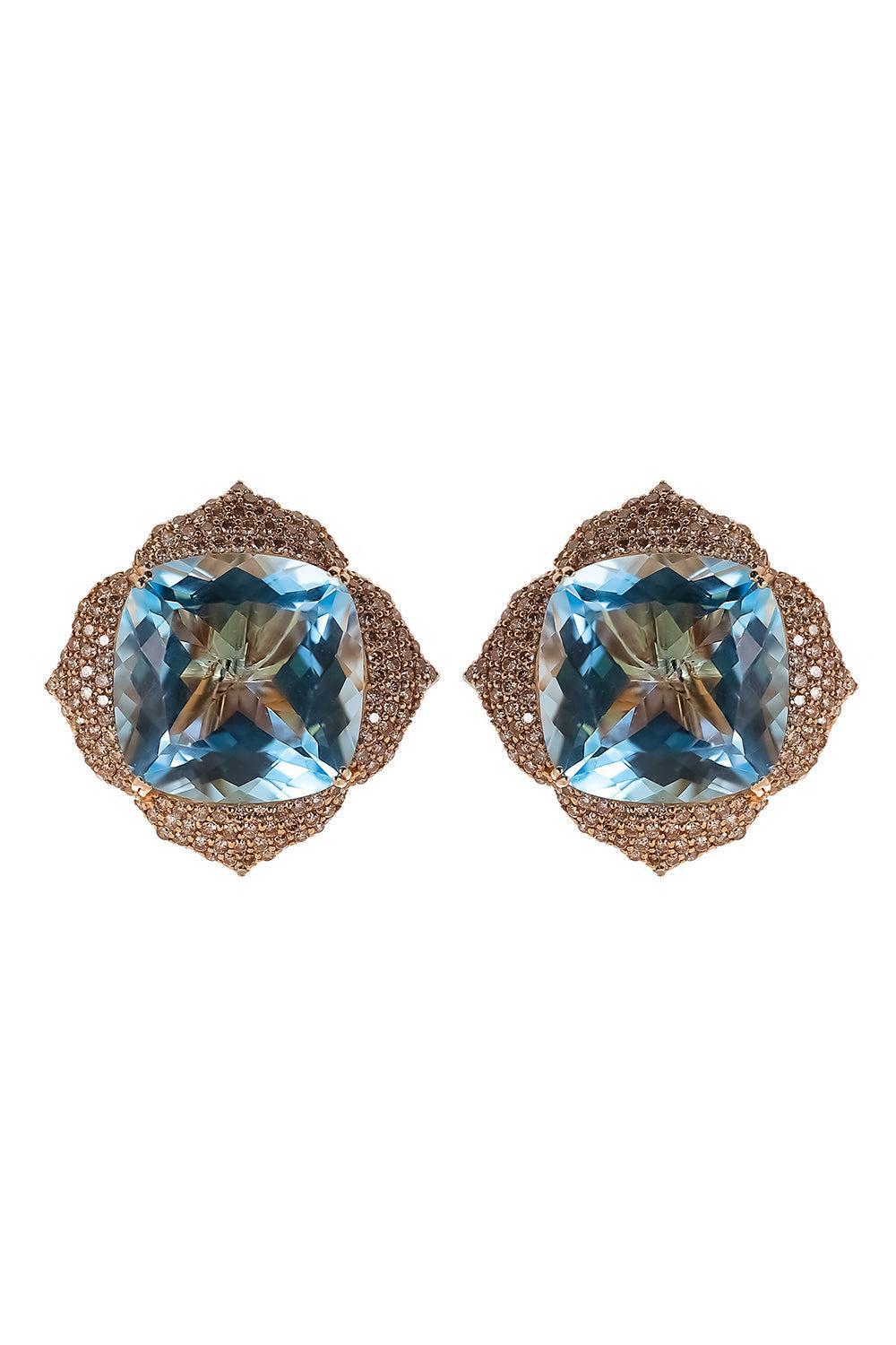 Blue Topaz Champagne Diamond Earrings-ROSE GOLD-JEWELRYFINE JEWELEARRING-PIRANESI