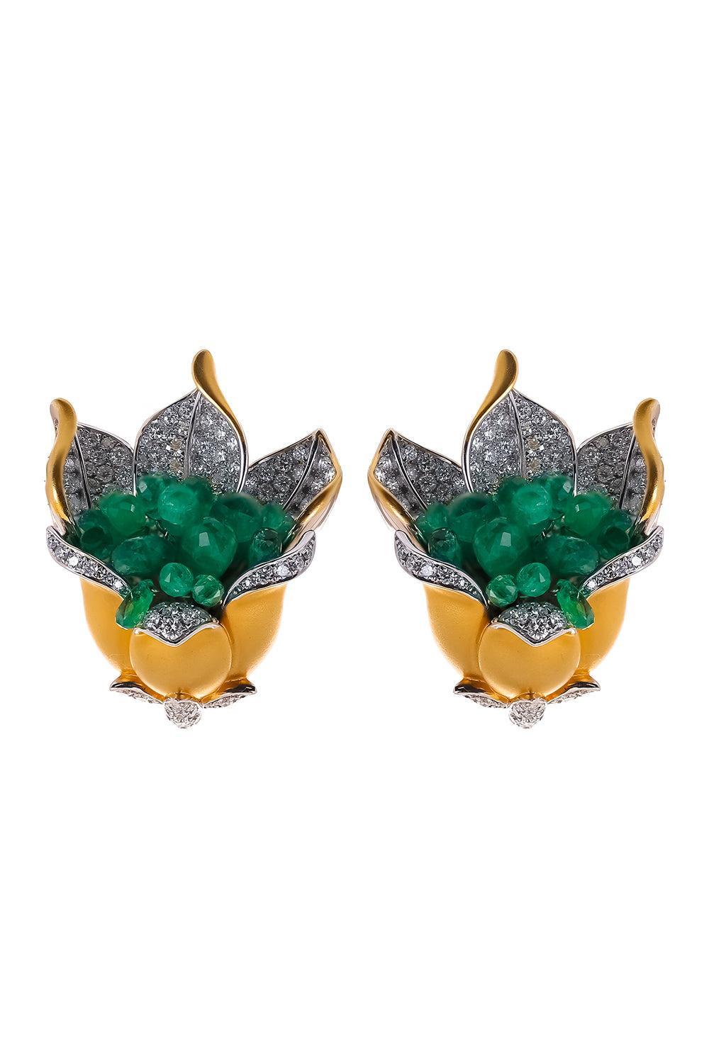 Emerald Diamond Satin Earrings-YELLOW GOLD-JEWELRYFINE JEWELEARRING-PIRANESI