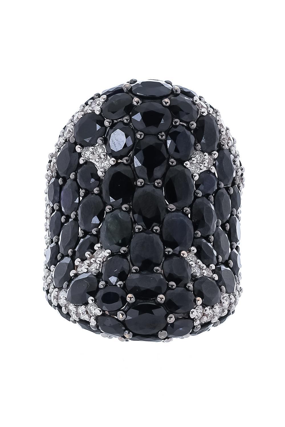 Black Sapphire White Diamond Ring-ROSE GOLD-6.5-JEWELRYFINE JEWELRING-PIRANESI