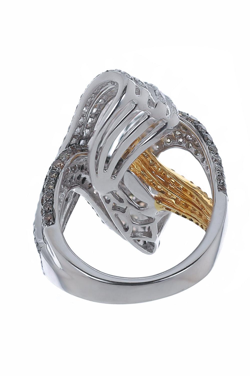 Yellow White Diamond Intertwined Ring-WHITE GOLD-7-JEWELRYFINE JEWELRING-PIRANESI