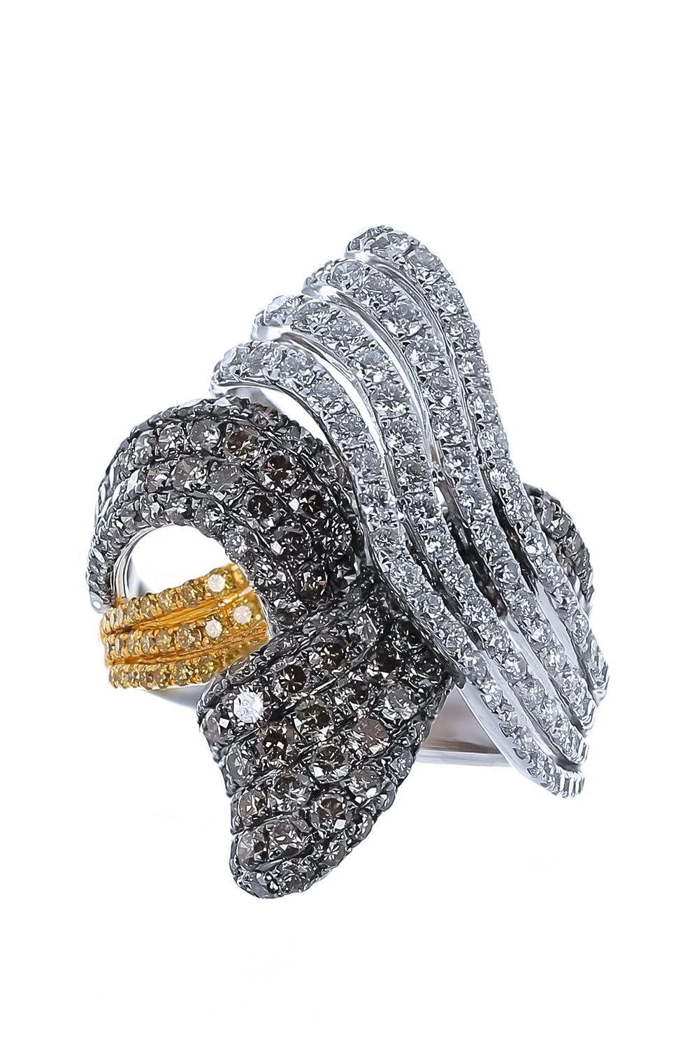 Yellow White Diamond Intertwined Ring-WHITE GOLD-7-JEWELRYFINE JEWELRING-PIRANESI