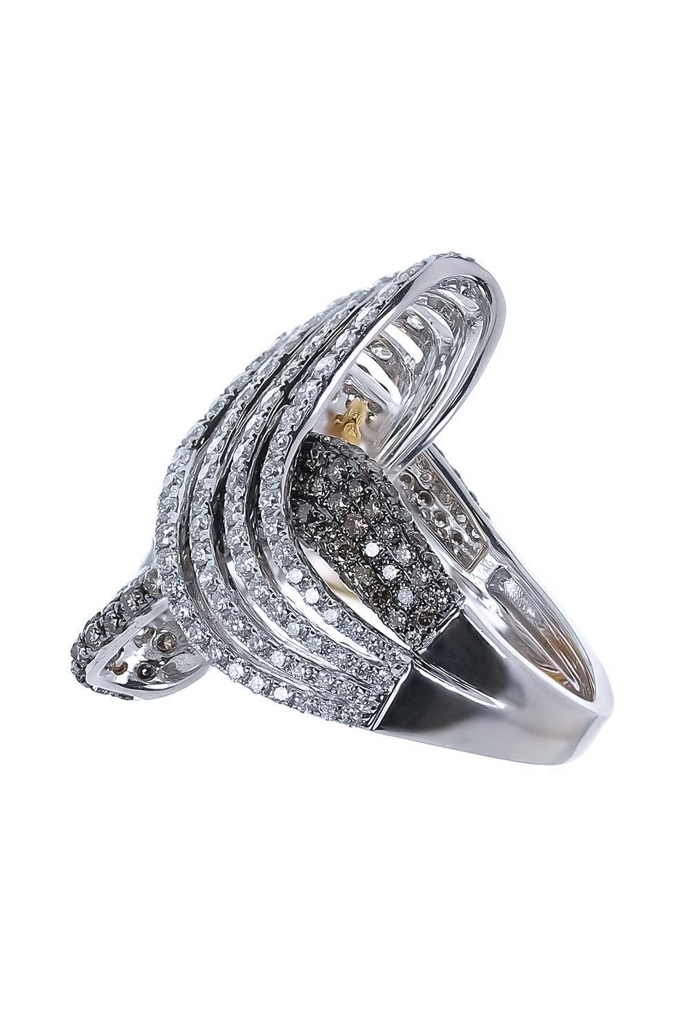 Yellow White Diamond Intertwined Ring-WHITE GOLD-7-JEWELRYFINE JEWELRING-PIRANESI
