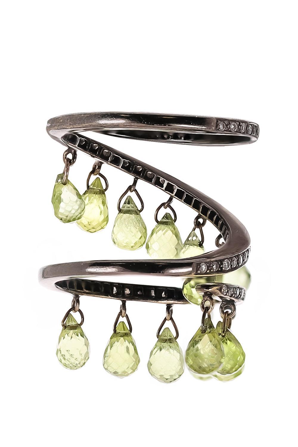 Diamond Peridot Drop Wrap Ring-BLACK GOLD-7-JEWELRYFINE JEWELRING-PIRANESI