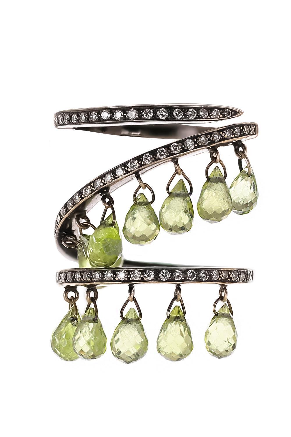 Diamond Peridot Drop Wrap Ring-BLACK GOLD-7-JEWELRYFINE JEWELRING-PIRANESI