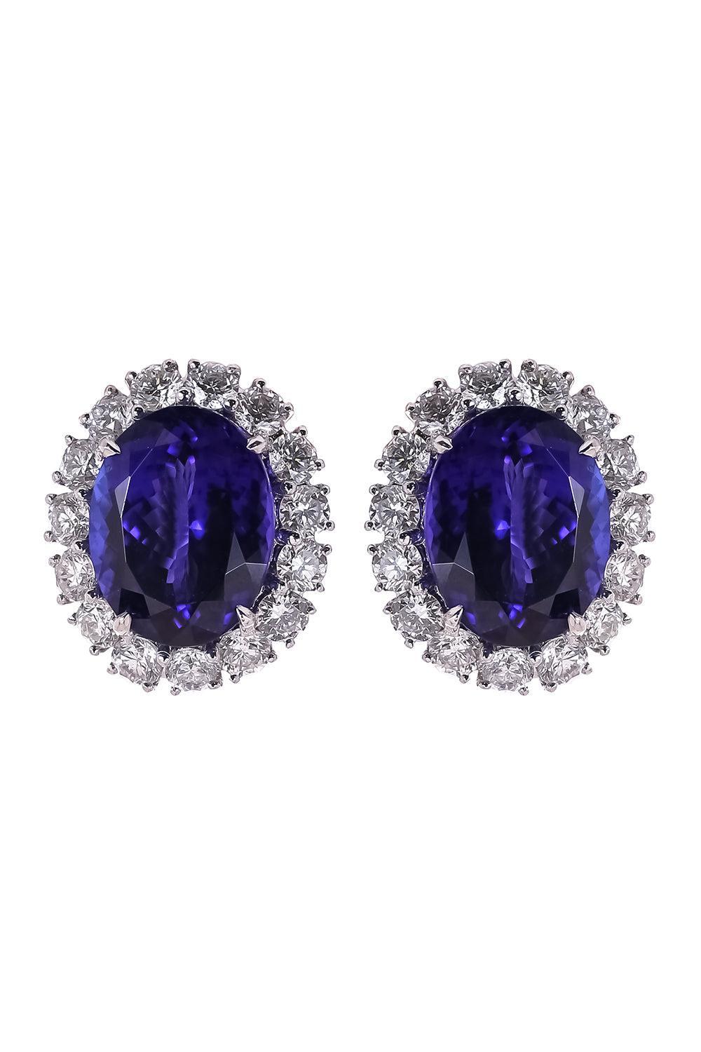 Tanzanite Diamond Oval Earrings-PLATINUM-JEWELRYFINE JEWELEARRING-PIRANESI