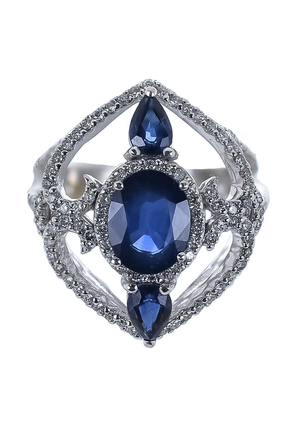 Blue Sapphire Diamond Ring-WHITE GOLD-6-JEWELRYFINE JEWELRING-PIRANESI