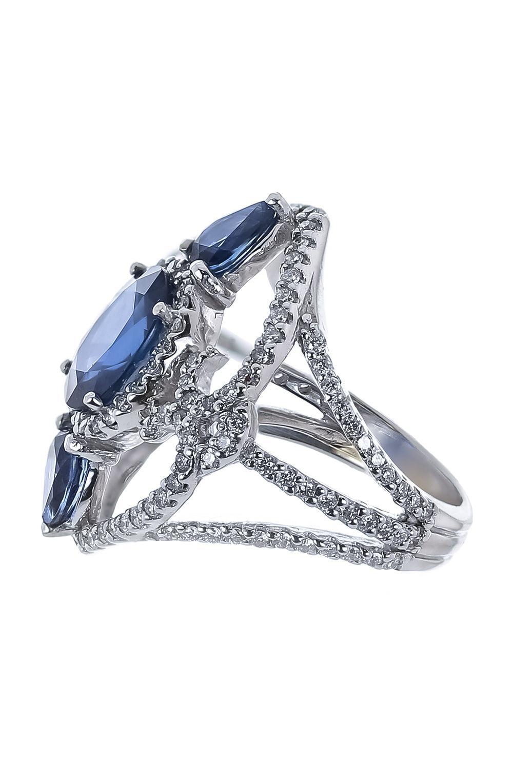 Blue Sapphire Diamond Ring-WHITE GOLD-6-JEWELRYFINE JEWELRING-PIRANESI
