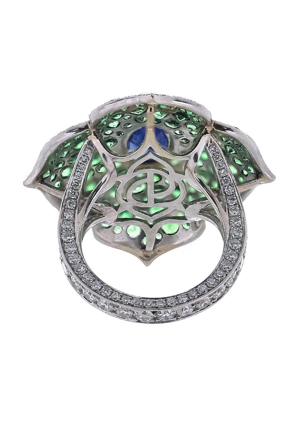 Blue Sapphire Tsavorie Diamond Ring-WHITE GOLD-6-JEWELRYFINE JEWELRING-PIRANESI