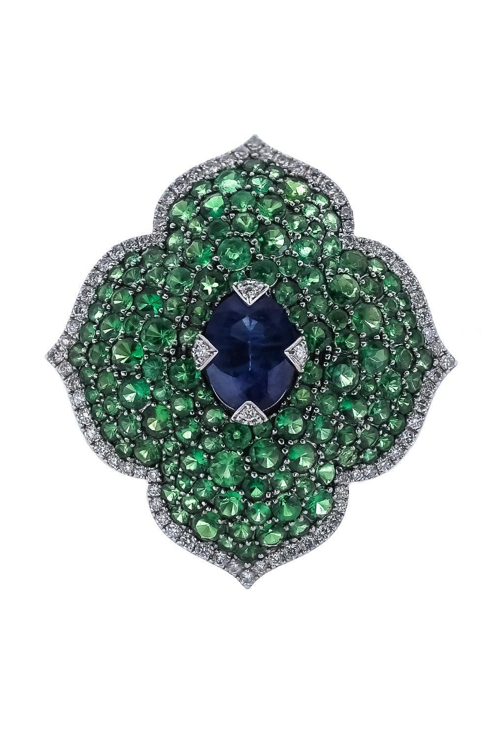 Blue Sapphire Tsavorie Diamond Ring-WHITE GOLD-6-JEWELRYFINE JEWELRING-PIRANESI