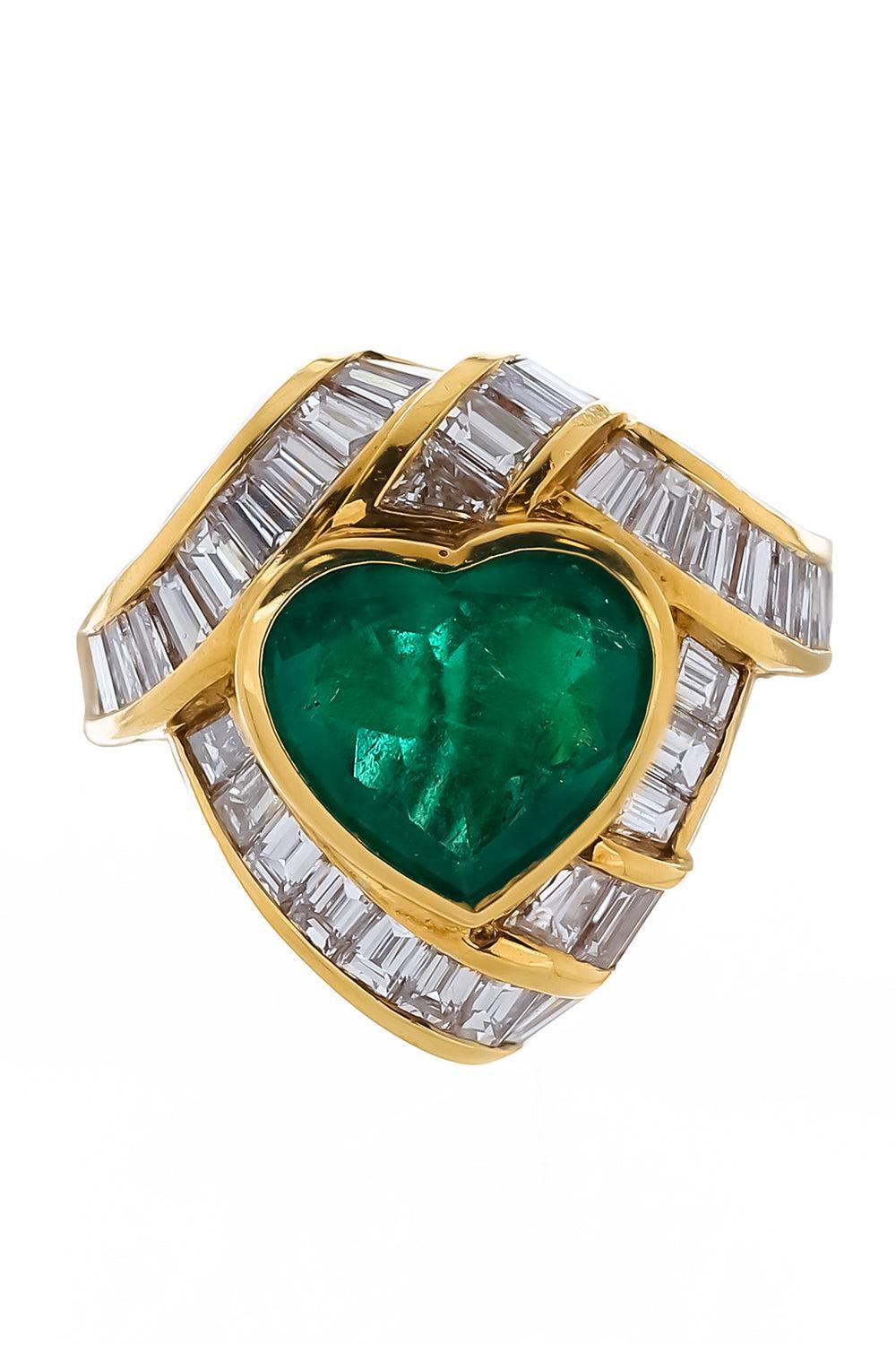 Emerald Diamond Heart Ring-YELLOW GOLD-7-JEWELRYFINE JEWELRING-PIRANESI