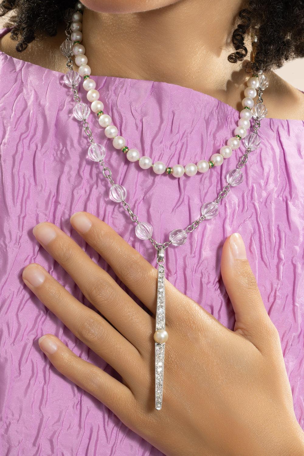 Pearl Diamond Vintage 1920s Pendant-WHITE GOLD-JEWELRYFINE JEWELPENDANT-SYLVA & CIE