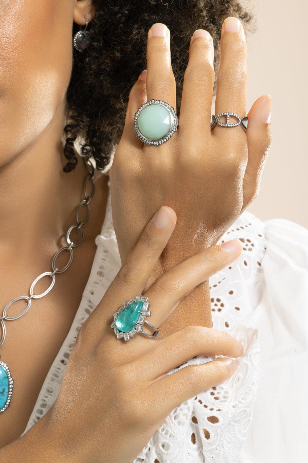 Pariaba Tourmaline Diamond Ring-PLATINUM-7.25-JEWELRYFINE JEWELRING-SYLVA & CIE