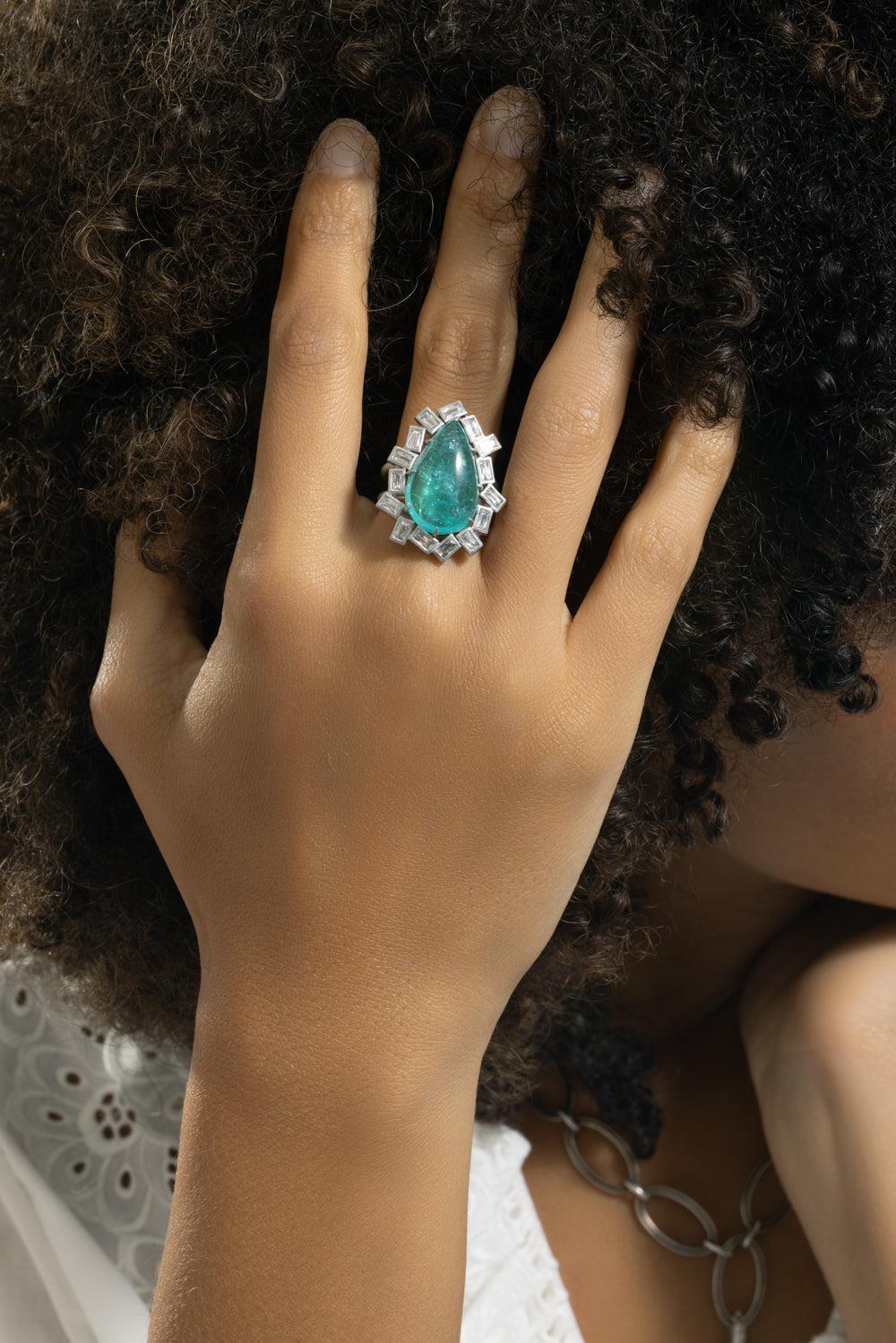 Pariaba Tourmaline Diamond Ring-PLATINUM-7.25-JEWELRYFINE JEWELRING-SYLVA & CIE