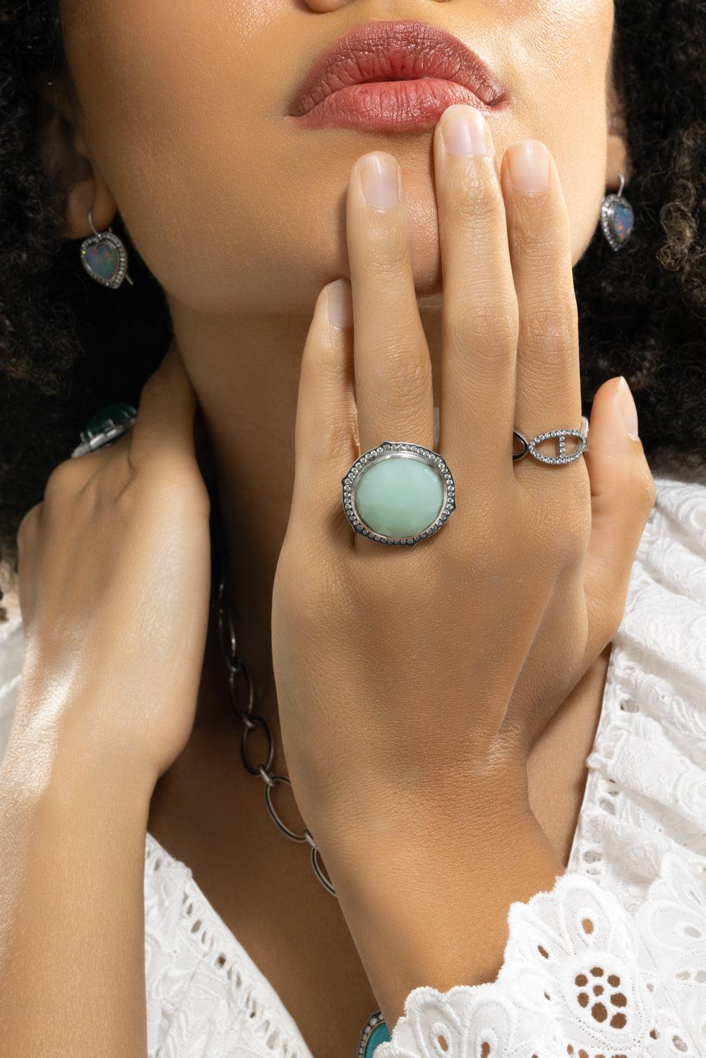 Chrysophrase Diamond Faceted Ring-WHITE GOLD-7-JEWELRYFINE JEWELRING-SYLVA & CIE