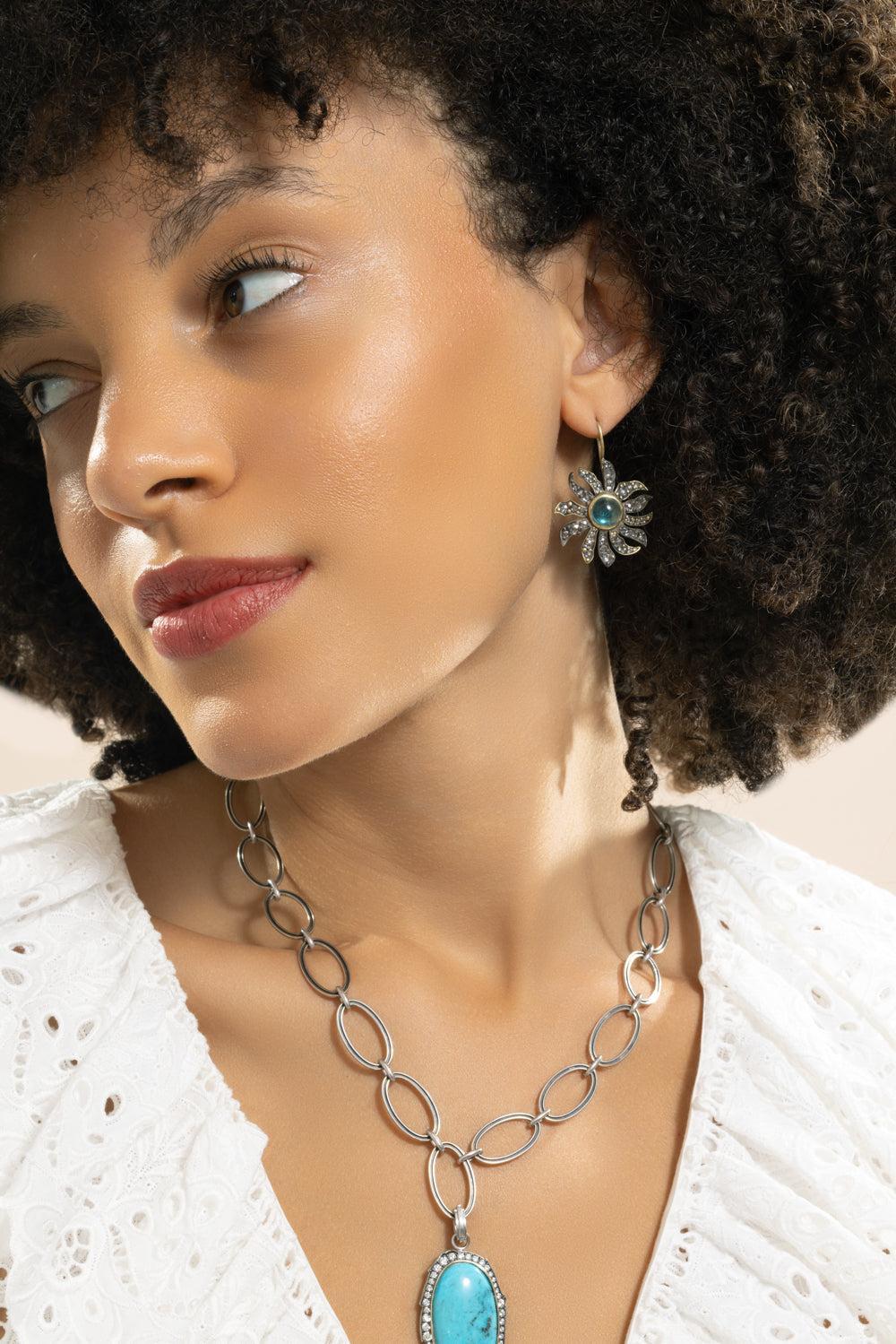 Apatite Floral Earrings-PLATINUM-JEWELRYFINE JEWELEARRING-SYLVA & CIE