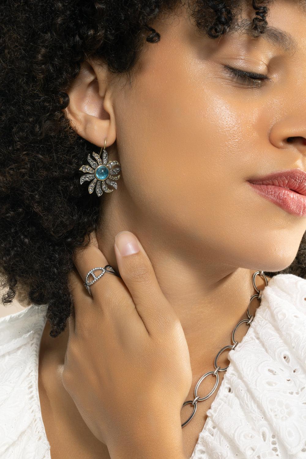 Apatite Floral Earrings-PLATINUM-JEWELRYFINE JEWELEARRING-SYLVA & CIE