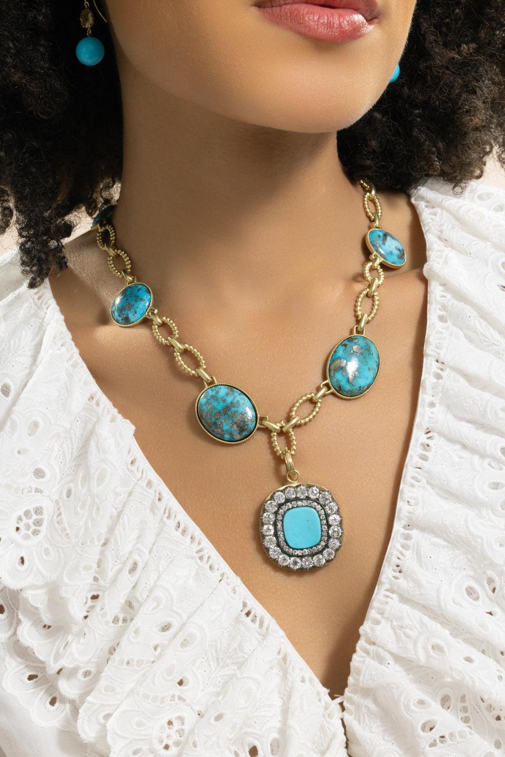 Turquoise Fame And Fortune Pendant-YELLOW GOLD-JEWELRYFINE JEWELPENDANT-SYLVA & CIE