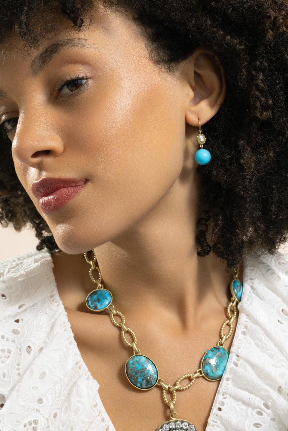 Turquoise Rough Slice Earrings-YELLOW GOLD-JEWELRYFINE JEWELEARRING-SYLVA & CIE