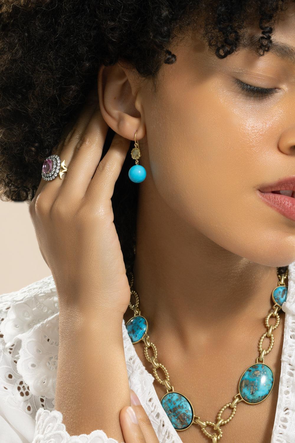 Turquoise Rough Slice Earrings-YELLOW GOLD-JEWELRYFINE JEWELEARRING-SYLVA & CIE