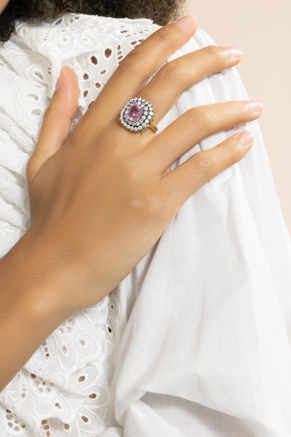 Padparasha Sapphire Ring-YELLOW GOLD-7-JEWELRYFINE JEWELRING-SYLVA & CIE