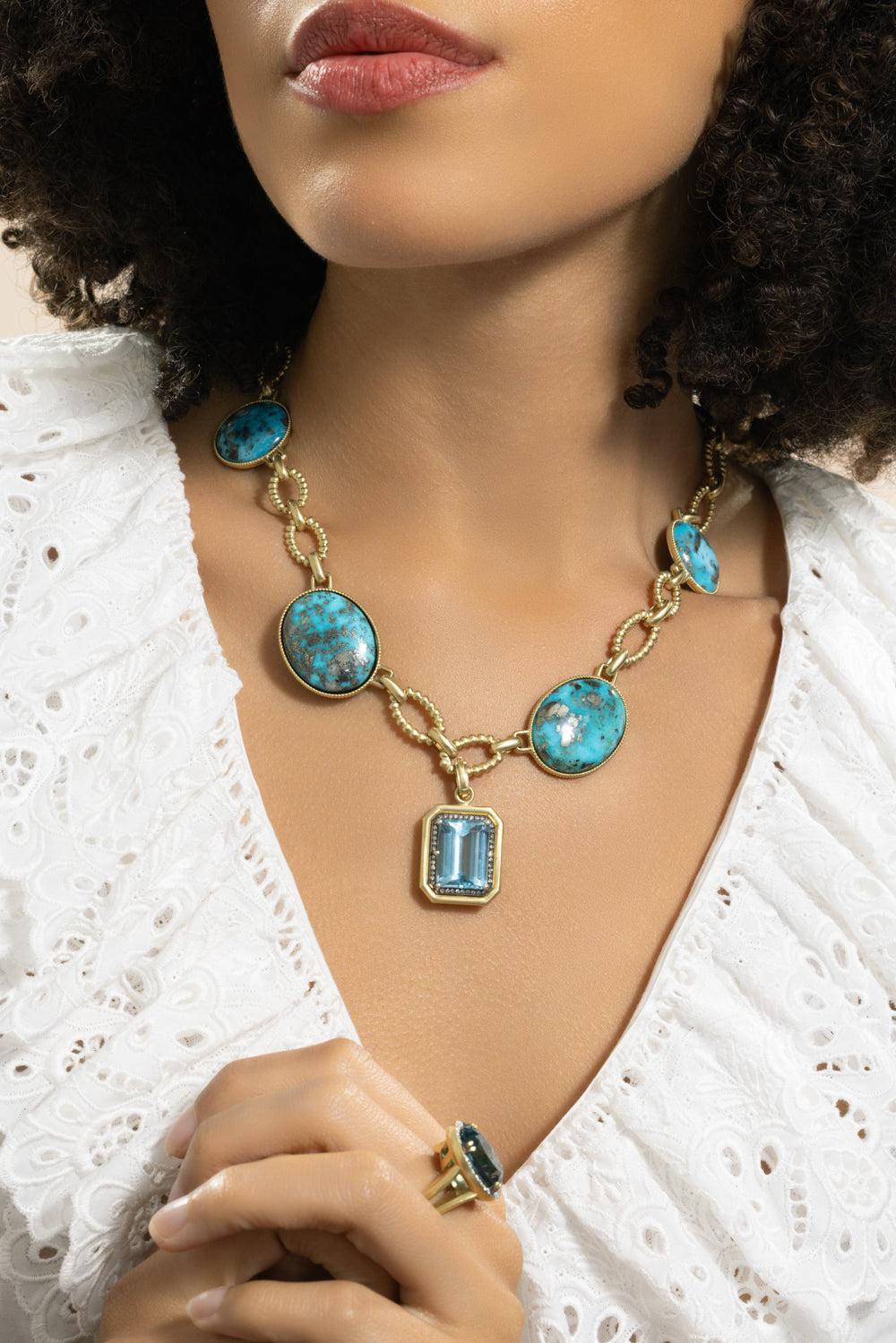 Diamond Aquamarine Pendant-YELLOW GOLD-JEWELRYFINE JEWELPENDANT-SYLVA & CIE