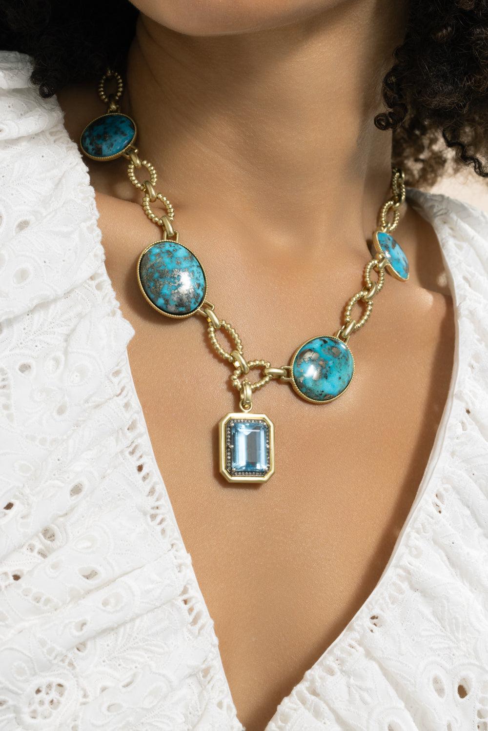 Diamond Aquamarine Pendant-YELLOW GOLD-JEWELRYFINE JEWELPENDANT-SYLVA & CIE