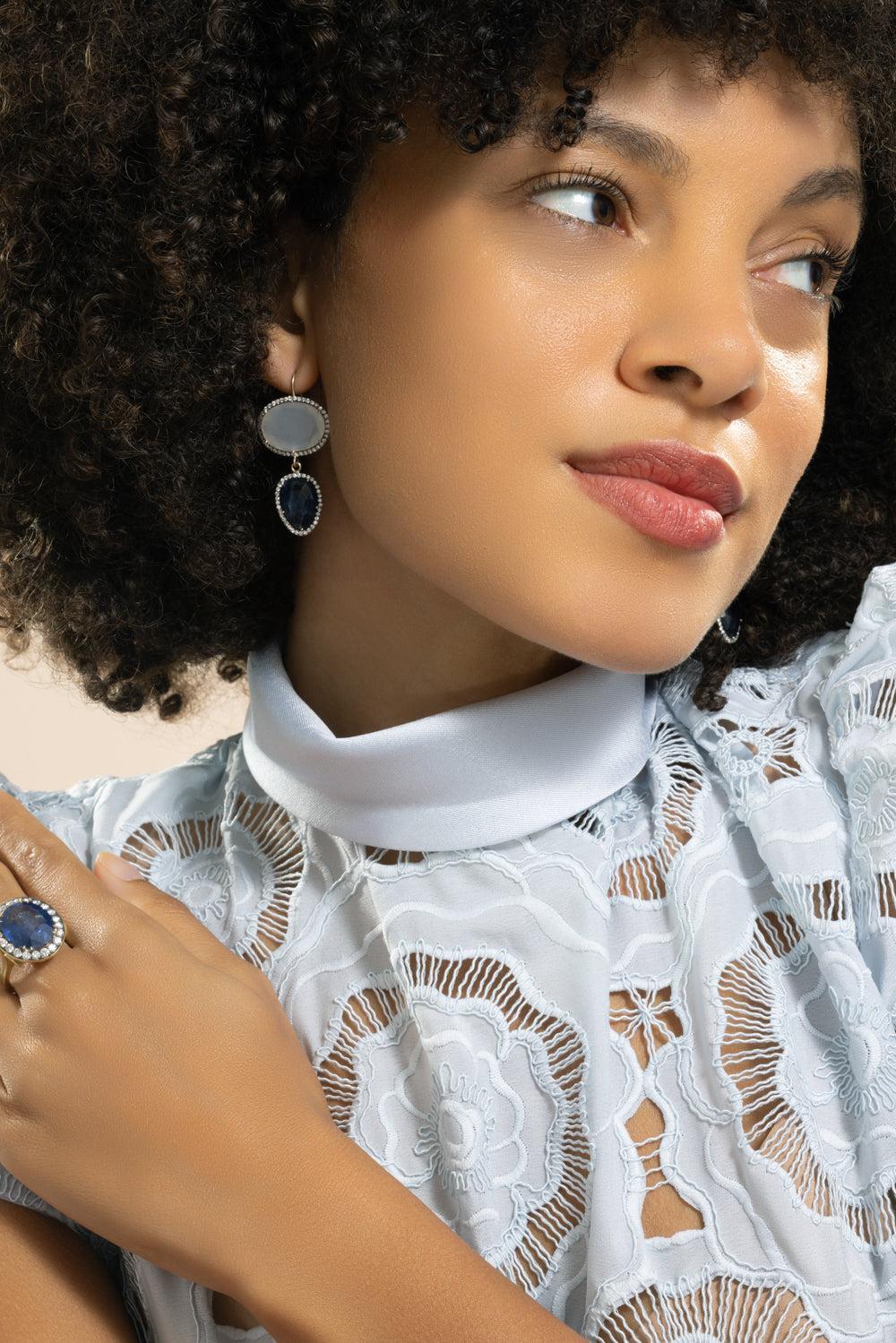 Moonstone Kyanite Earrings-WHITE GOLD-JEWELRYFINE JEWELEARRING-SYLVA & CIE