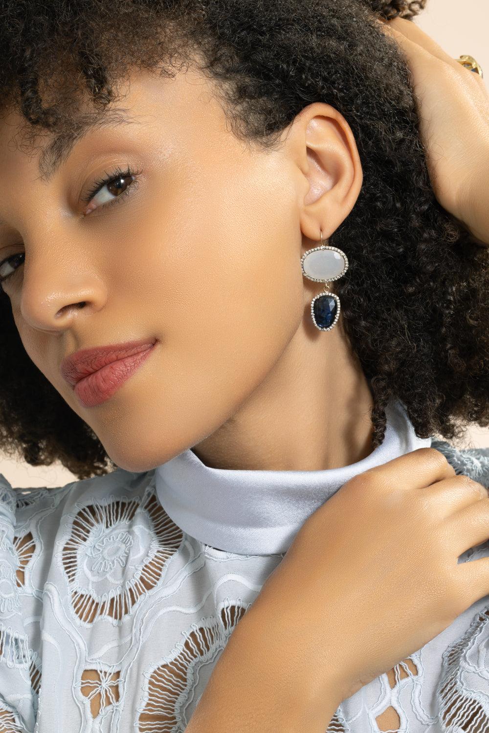 Moonstone Kyanite Earrings-WHITE GOLD-JEWELRYFINE JEWELEARRING-SYLVA & CIE