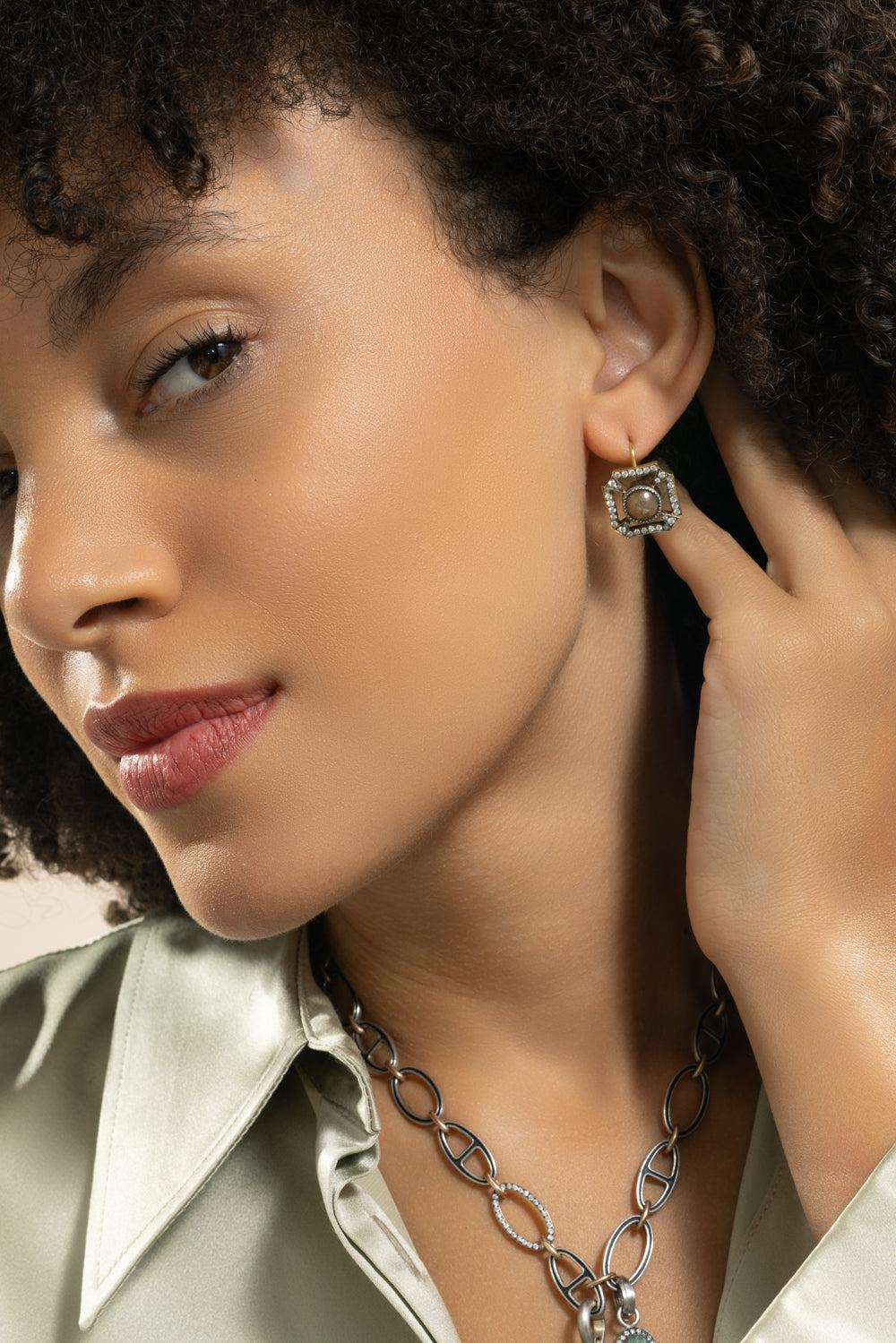 Diamond Shield Earrings-YELLOW GOLD-JEWELRYFINE JEWELEARRING-SYLVA & CIE