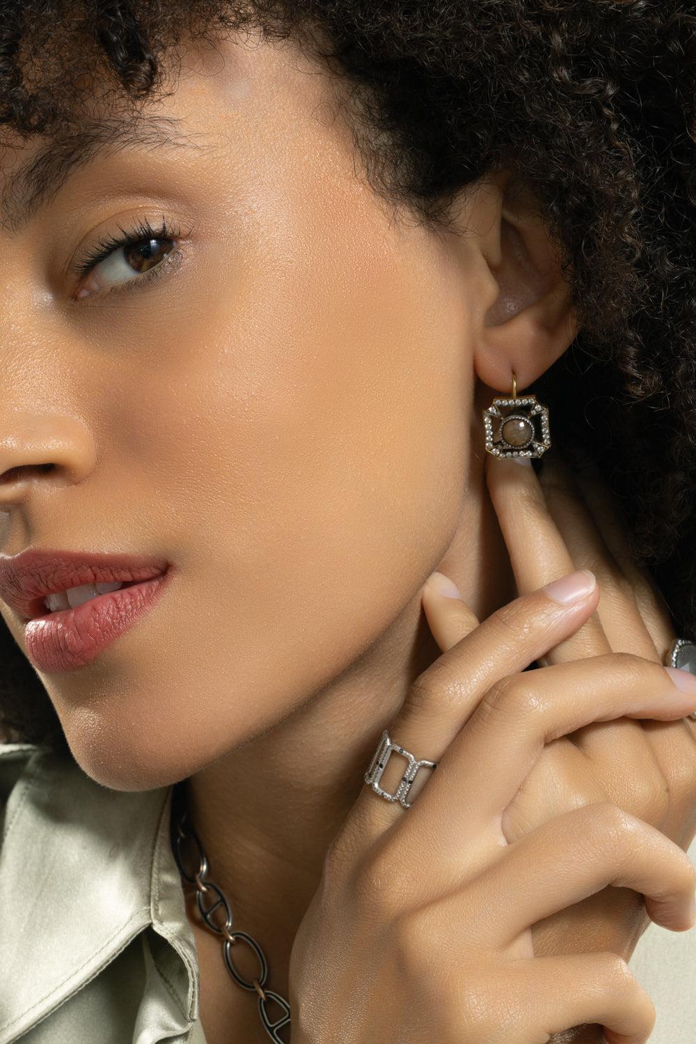 Diamond Shield Earrings-YELLOW GOLD-JEWELRYFINE JEWELEARRING-SYLVA & CIE