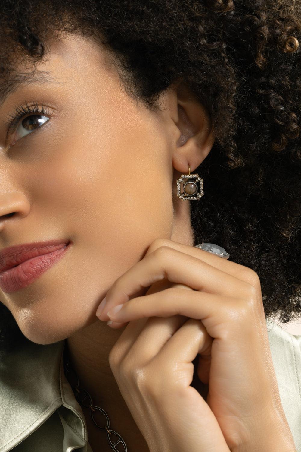 Diamond Shield Earrings-YELLOW GOLD-JEWELRYFINE JEWELEARRING-SYLVA & CIE