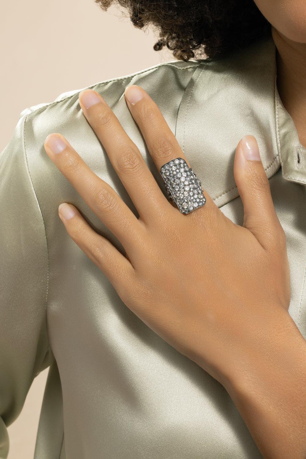 Diamond Long Ten Table Ring-WHITE GOLD-7.5-JEWELRYFINE JEWELRING-SYLVA & CIE