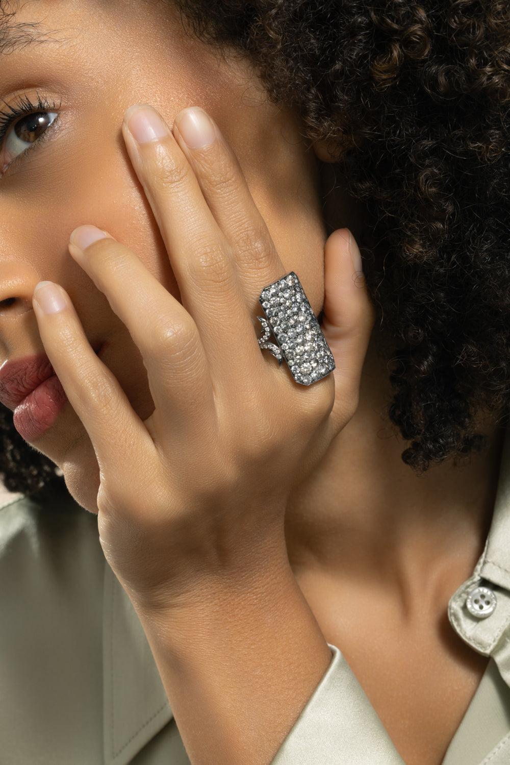 Diamond Long Ten Table Ring-WHITE GOLD-7.5-JEWELRYFINE JEWELRING-SYLVA & CIE