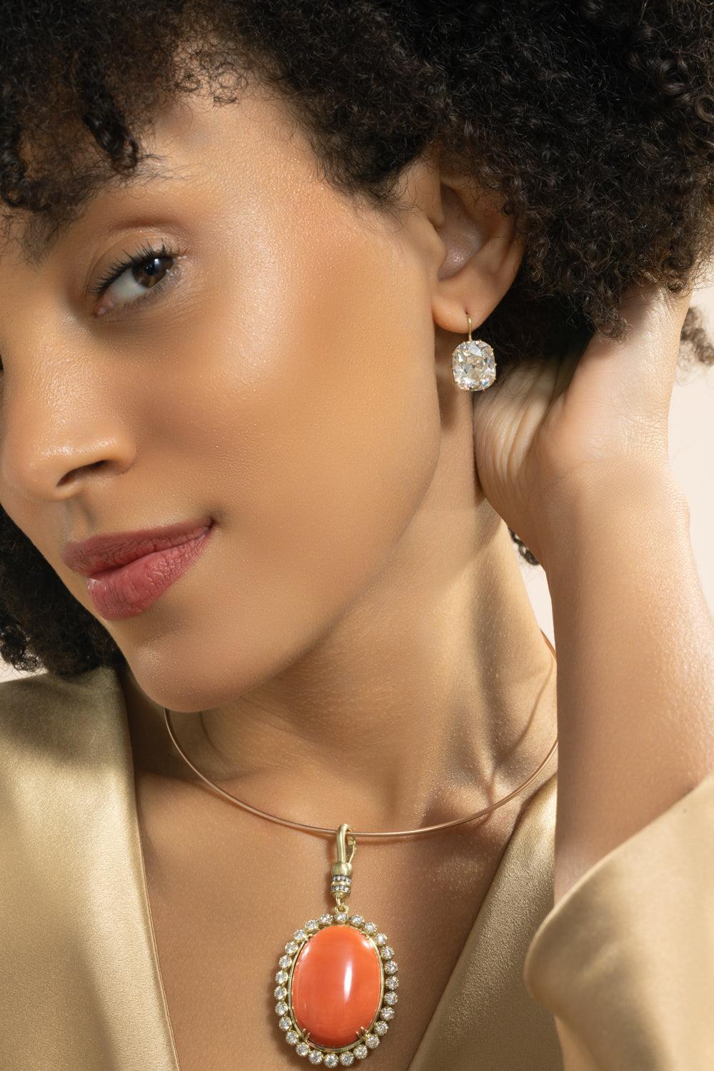 Diamond Cushion Bomb Earrings-YELLOW GOLD-JEWELRYFINE JEWELEARRING-SYLVA & CIE
