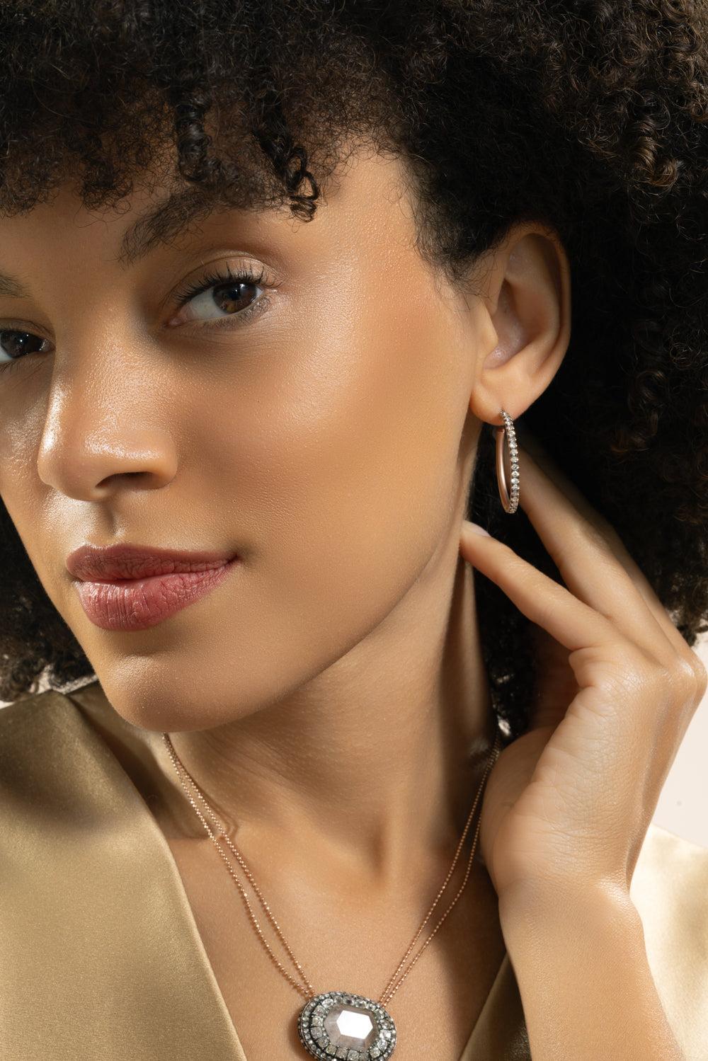 Diamond Hoop Earrings-ROSE GOLD-JEWELRYFINE JEWELEARRING-SYLVA & CIE