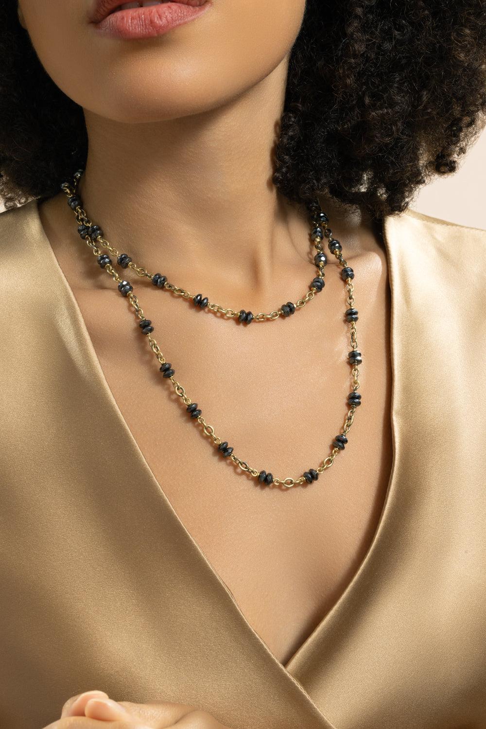 Pyrite Faceted Beaded Necklace-YELLOW GOLD-36-JEWELRYFINE JEWELNECKLACE O-SYLVA & CIE