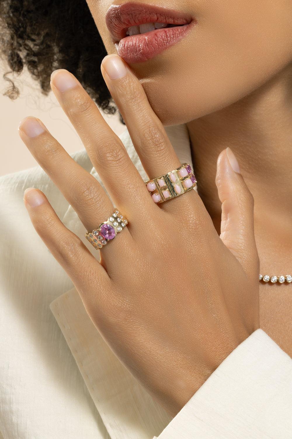 Pink Sapphire Spin Cigar Band Ring-YELLOW GOLD-6.5-JEWELRYFINE JEWELRING-TYPE JEWELRY