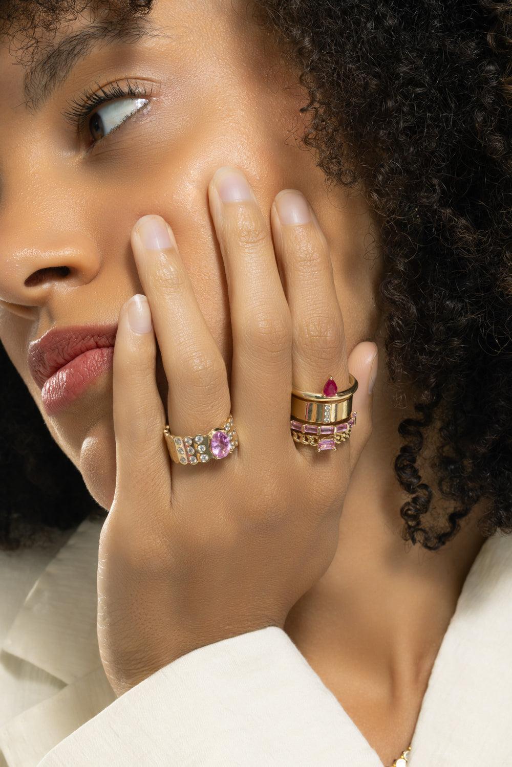 Stack Ruby Pink Sapphire Type Ring-YELLOW GOLD-7-JEWELRYFINE JEWELRING-TYPE JEWELRY