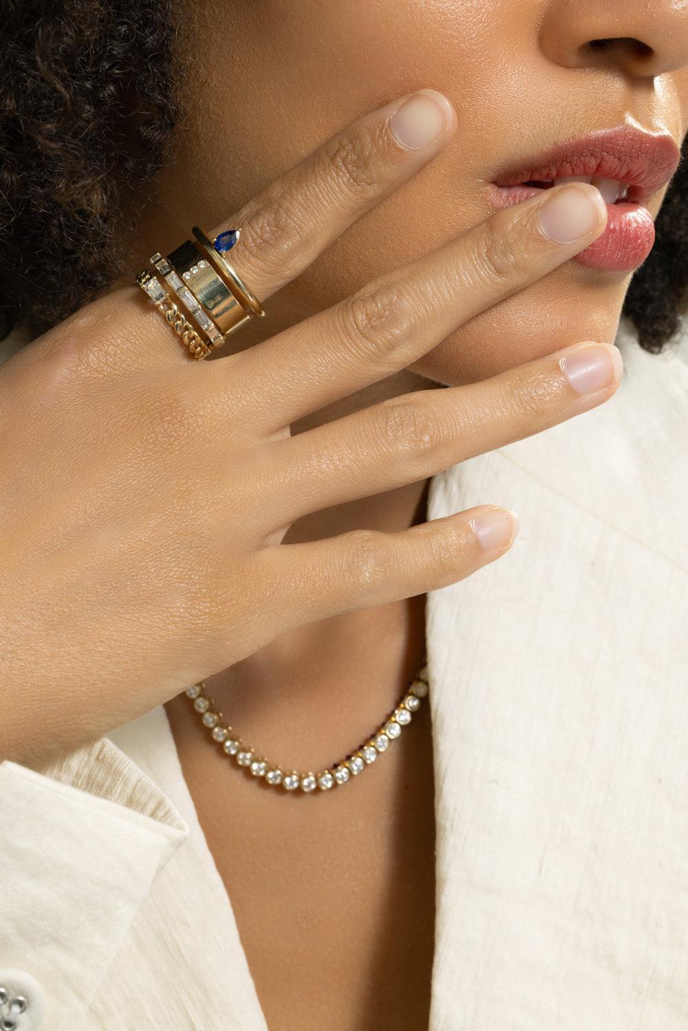 Blue Sapphire Type Stack Ring-YELLOW GOLD-7-JEWELRYFINE JEWELRING-TYPE JEWELRY