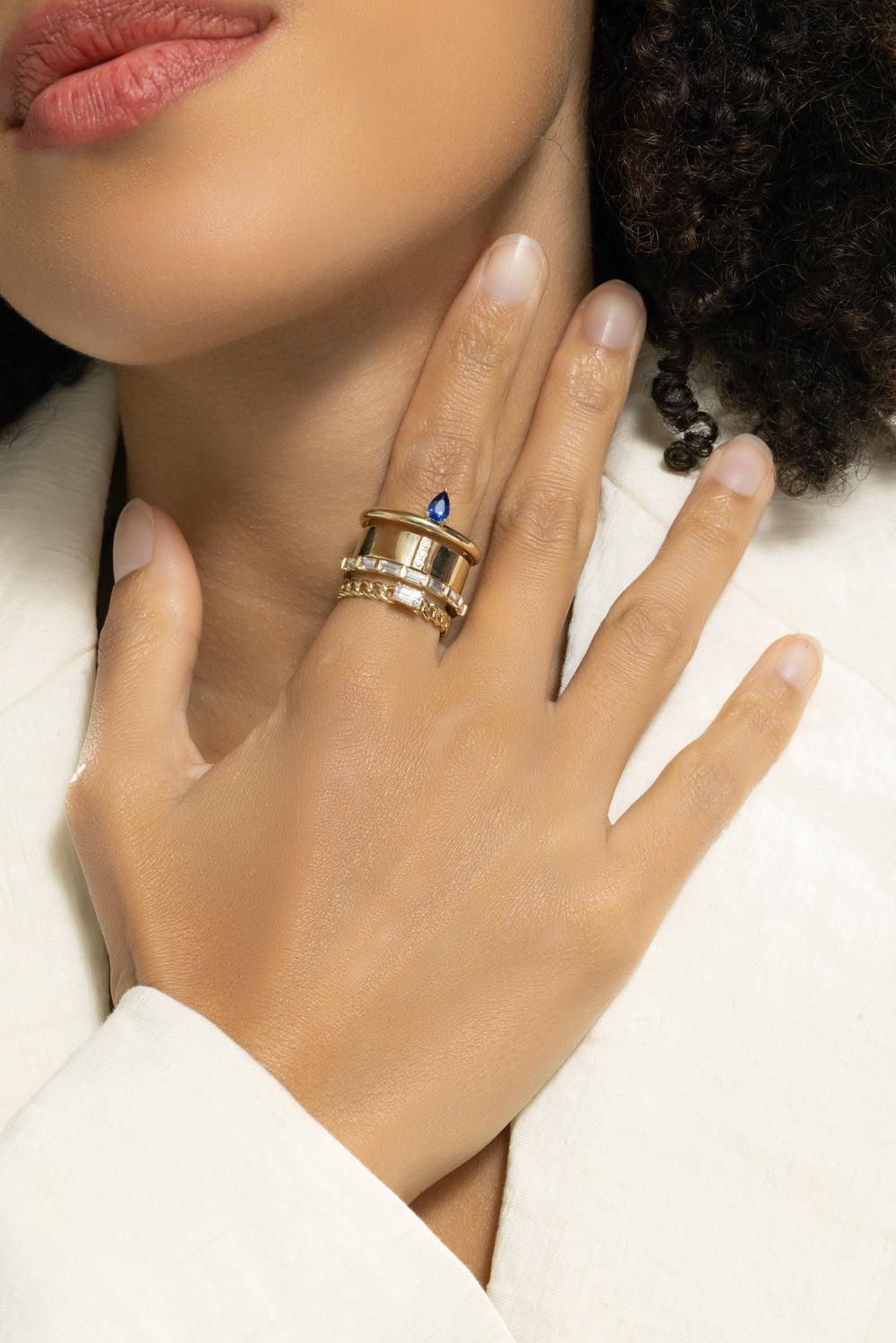Blue Sapphire Type Stack Ring-YELLOW GOLD-7-JEWELRYFINE JEWELRING-TYPE JEWELRY