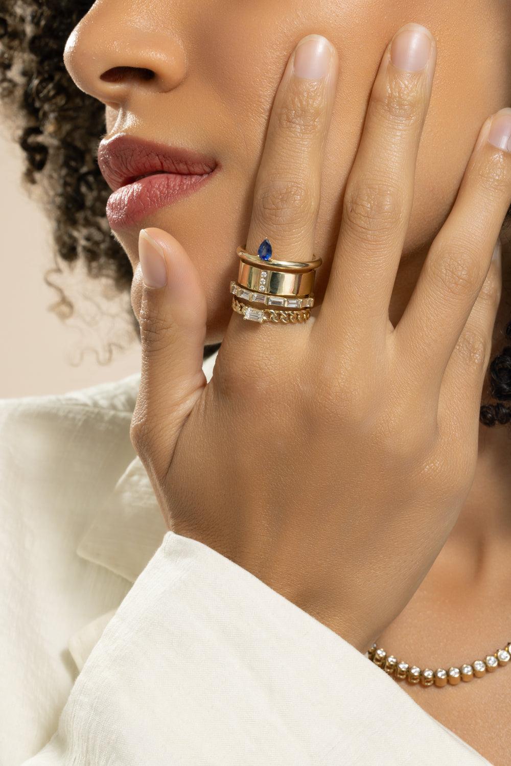 Blue Sapphire Type Stack Ring-YELLOW GOLD-7-JEWELRYFINE JEWELRING-TYPE JEWELRY