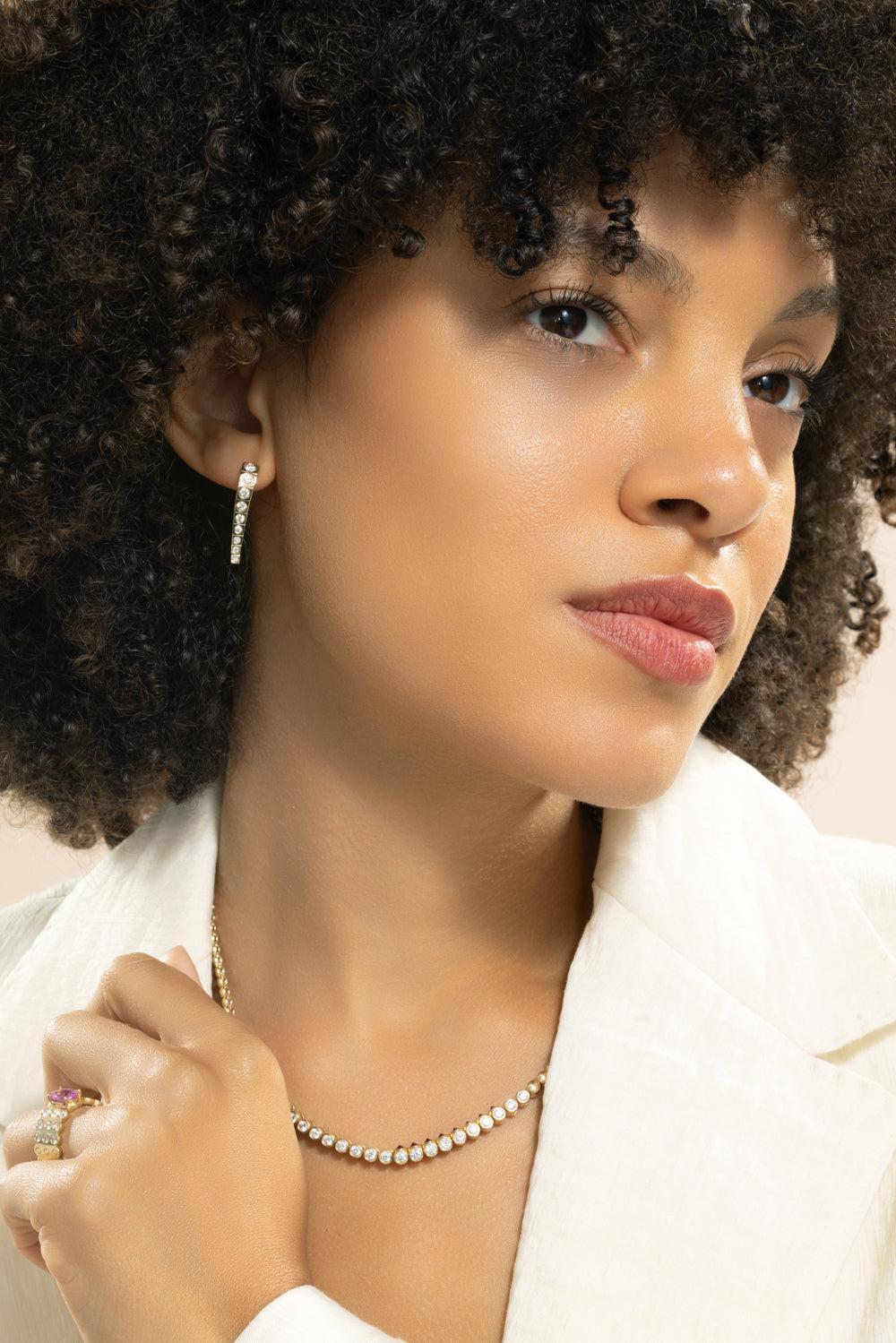 Diamond Leggo Small Earrings-YELLOW GOLD-JEWELRYFINE JEWELEARRING-TYPE JEWELRY