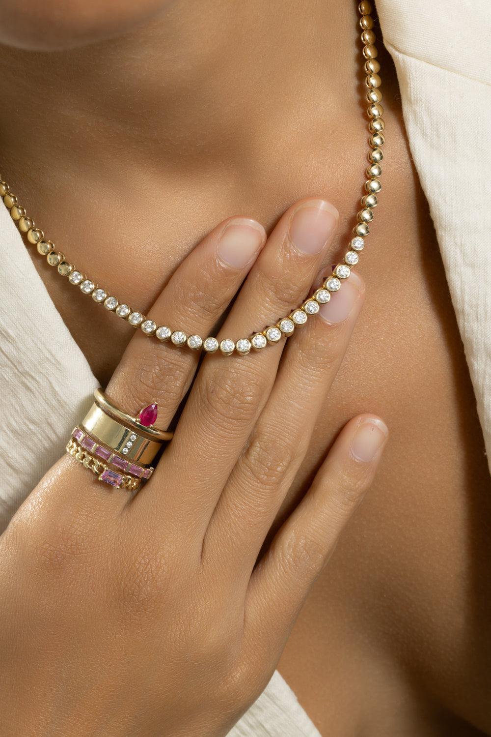 Diamond Ruby Tubbo Sideway Tennis Necklace-YELLOW GOLD-JEWELRYFINE JEWELNECKLACE O-TYPE JEWELRY